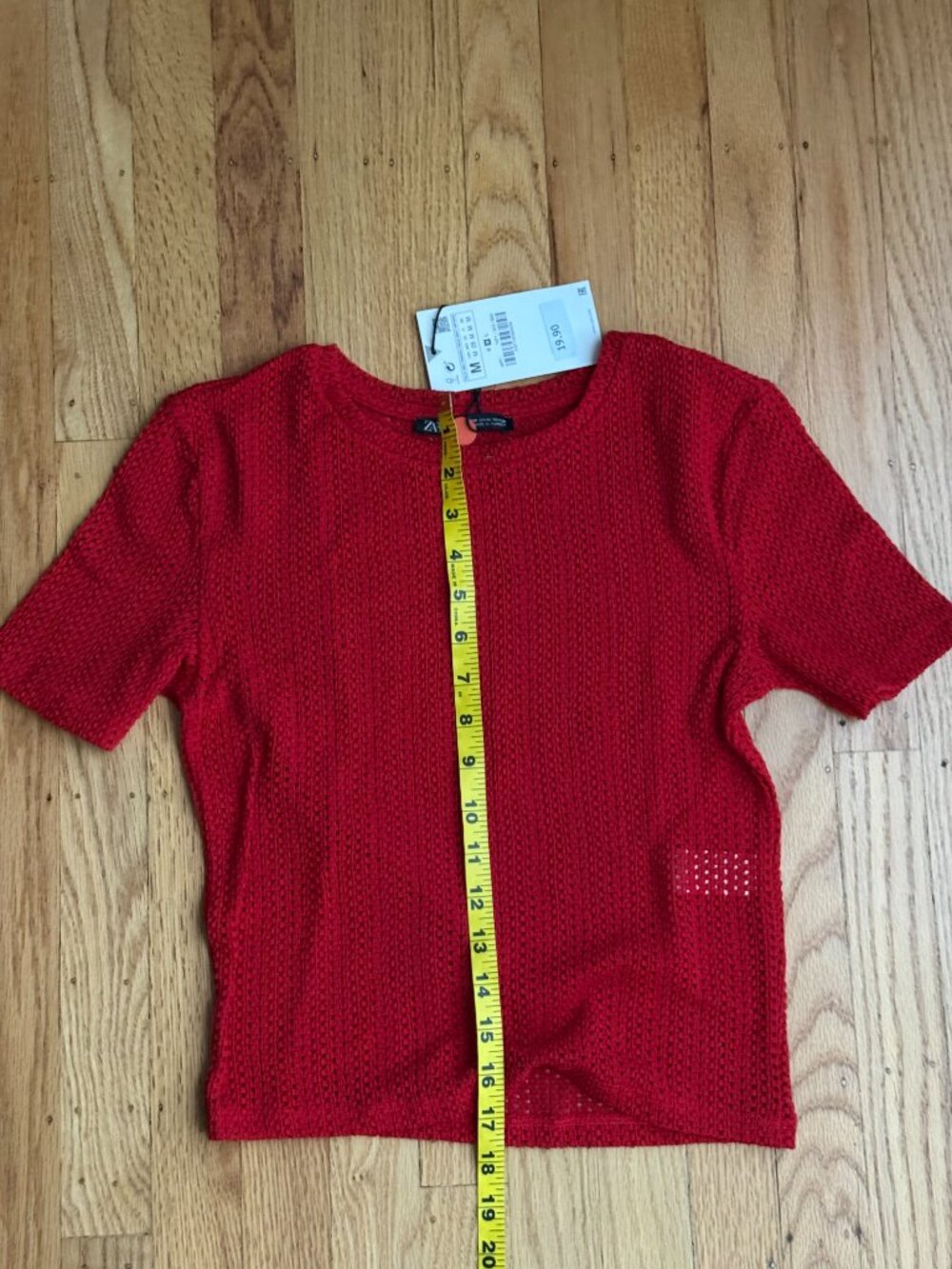 Zara Red Open-Knit Pointelle Short Sleeve Crop Top - Picture 5 of 5